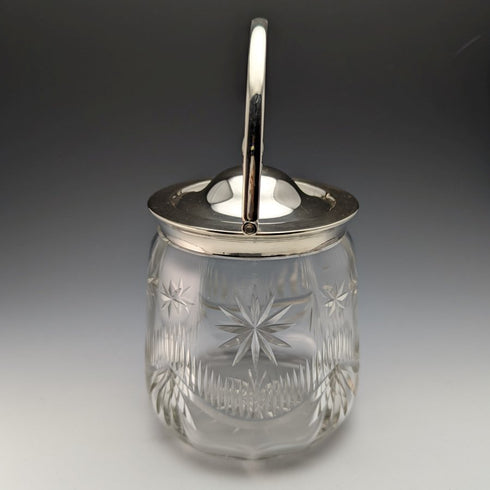 1930 年前後英國復古切割玻璃餅乾桶銀盤蓋 1048g